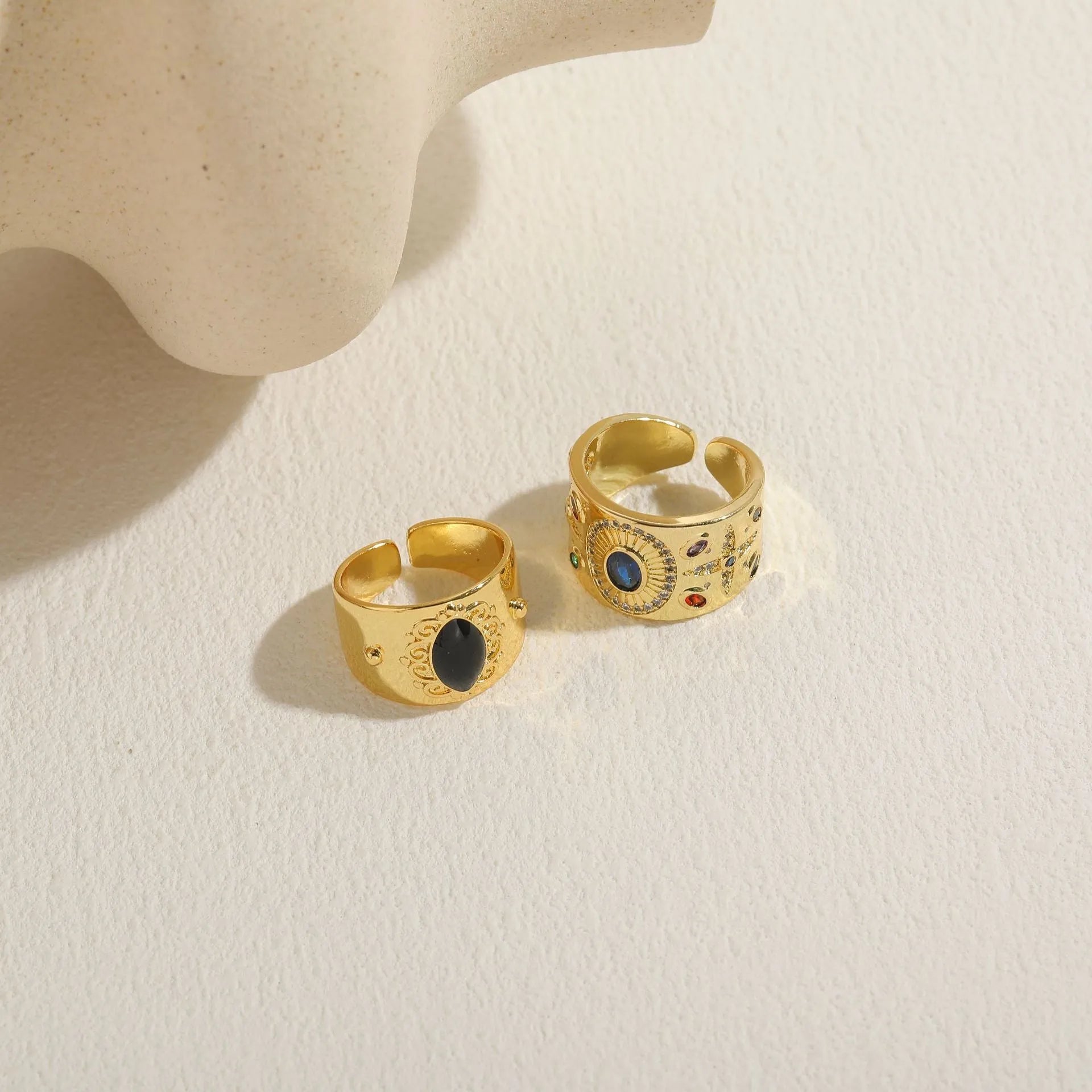 Copper ring with geometry shape and horse eye black electroplated finish, Chinese traditional style