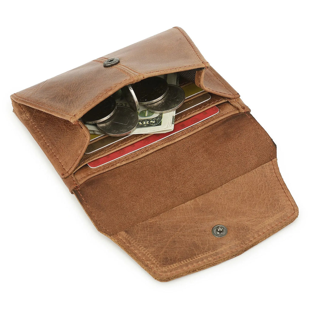 Genuine cowhide leather coin purse with lock closure in a choice of six colours including black, brown and olive green.