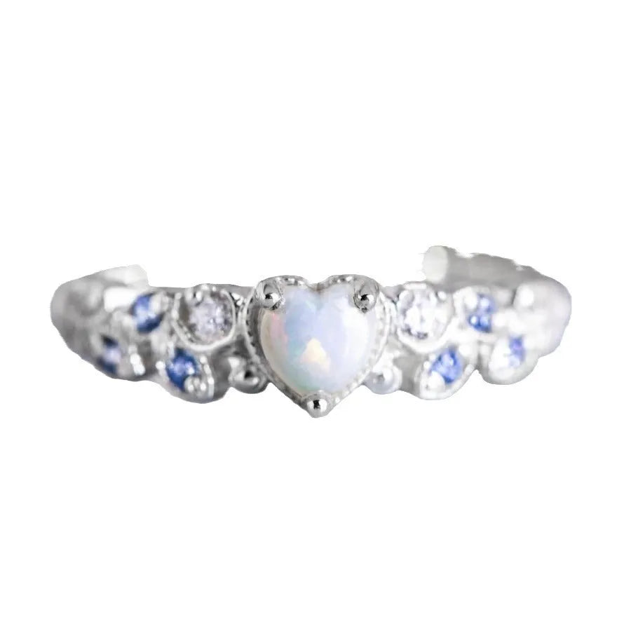 Peach coloured heart-shaped women's ring with floral opal ocean design on electroplated alloy