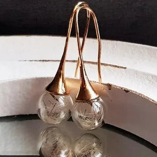 Transparent glass ball earrings with dandelion design and French hook options in silver and bronze finishes