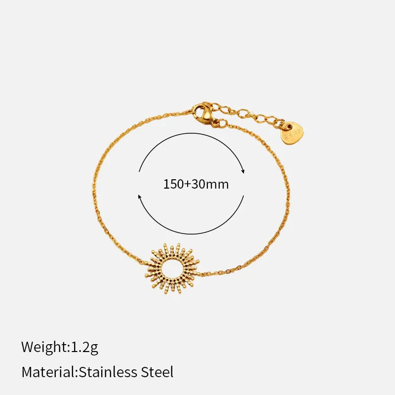 Sunflower Series gold necklace and bracelet set with geometric chain design