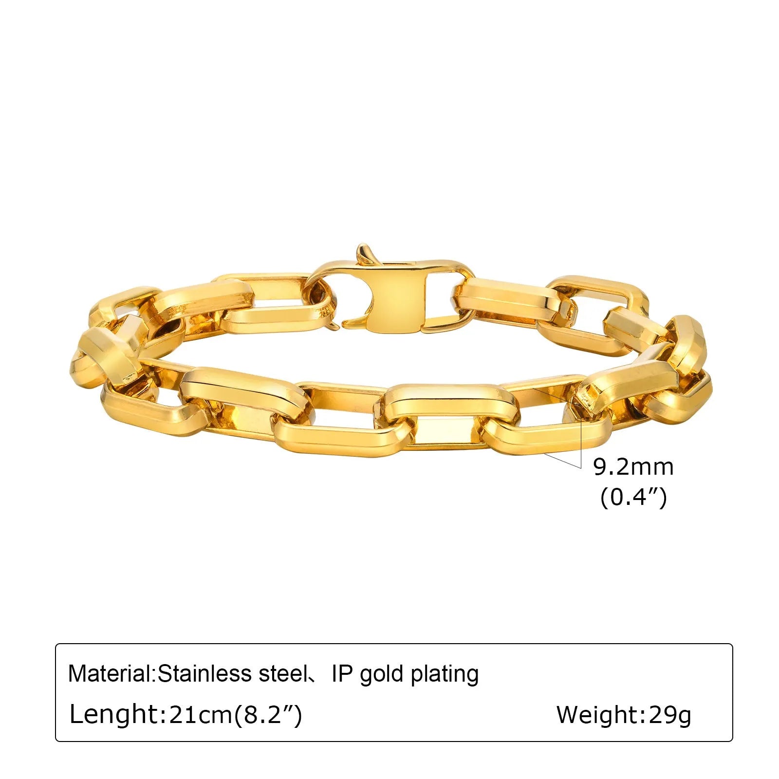 Square chain men's bracelet in titanium steel with electroplated finish showing geometric link design