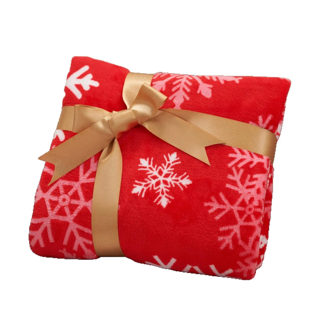 Soft flannel plush Christmas blanket in polyester fibre, showing American style and available in multiple sizes.