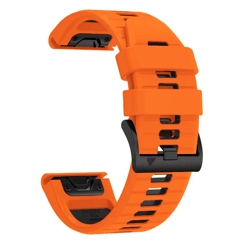 Two-tone quick release silicone watch strap for Garmin Fenix watches in 22mm and 26mm widths.