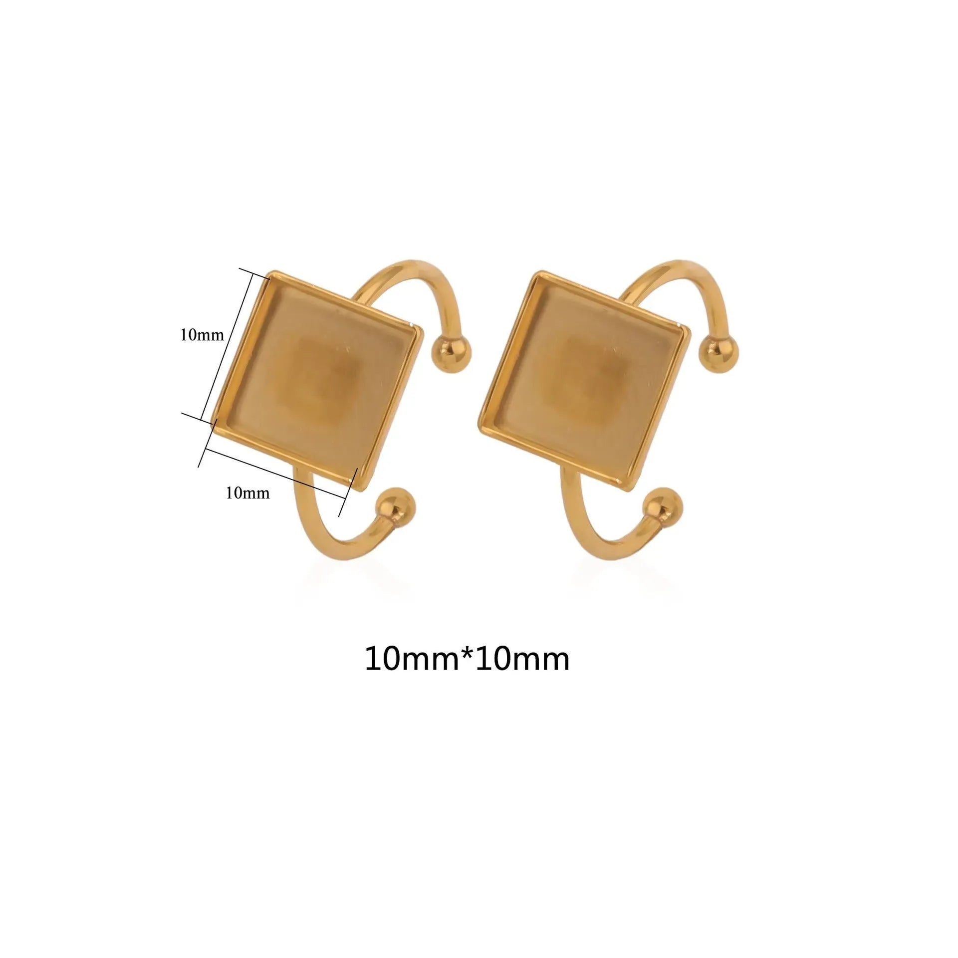 Golden electroplated stainless steel ring settings in various shapes with totem pattern texture and ring holder