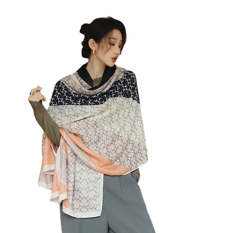 Polyester vintage printed women's scarf 180 cm long by 90 cm wide in autumn colour options