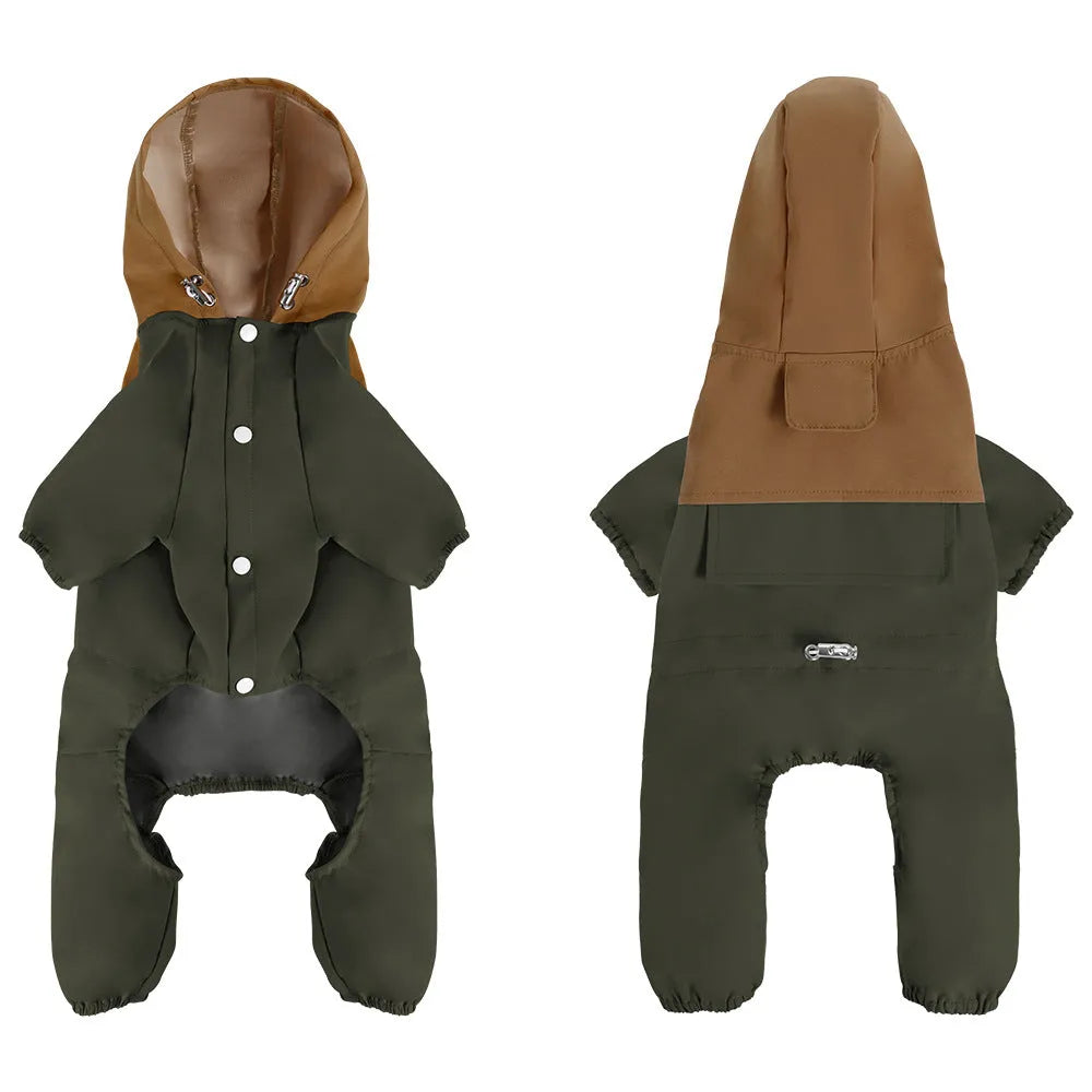 British style waterproof polyester dog jacket for small and medium sized dogs in army green colour