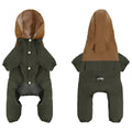 British style waterproof polyester dog jacket for small and medium sized dogs in army green colour