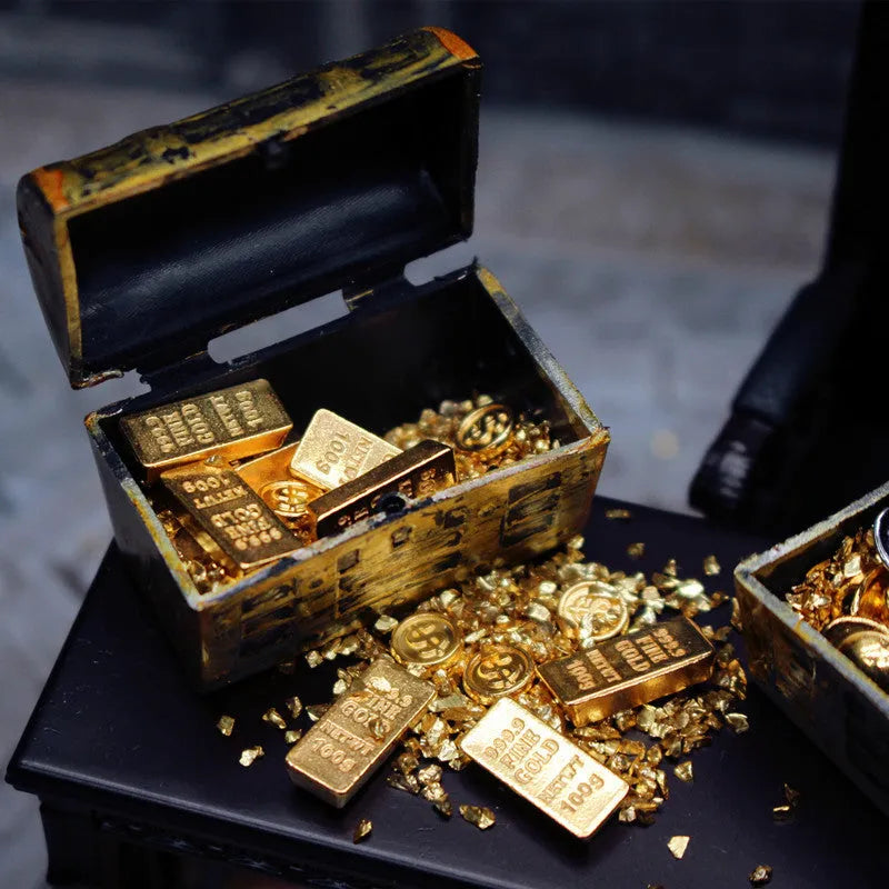 Alloy treasure box doll house accessories with gold coins and bars miniature ornaments