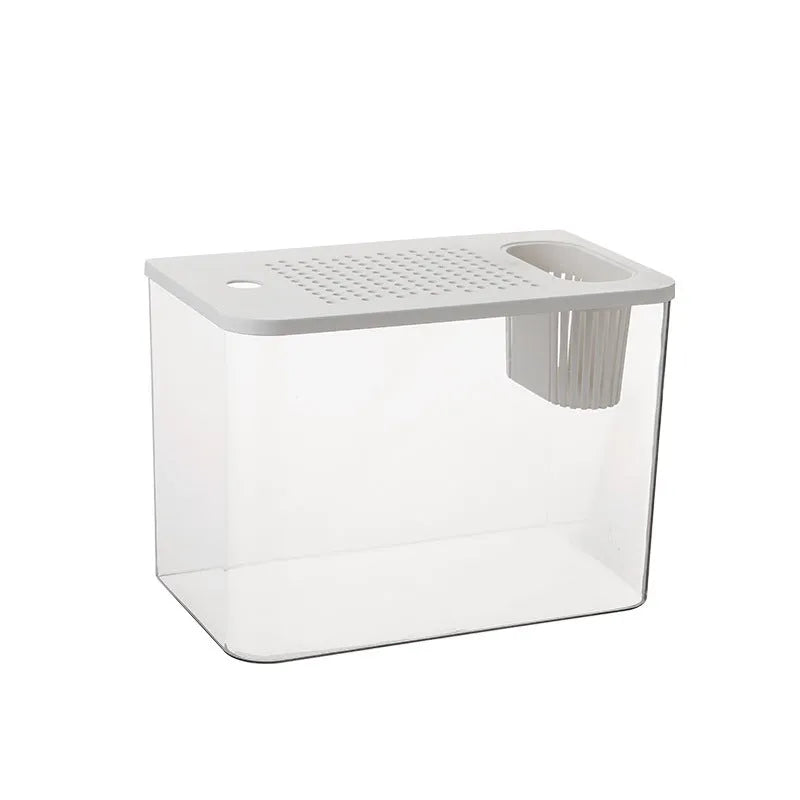 Black and white plastic betta fish tanks with covers, medium size 32cm long mini aquariums.