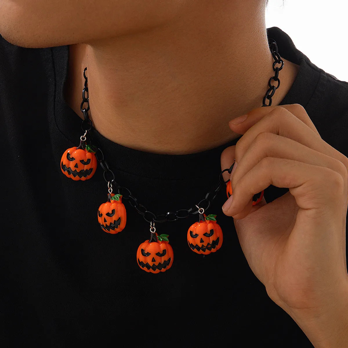 Halloween pumpkin ghost necklace with colourful acrylic cartoon pendant on chain