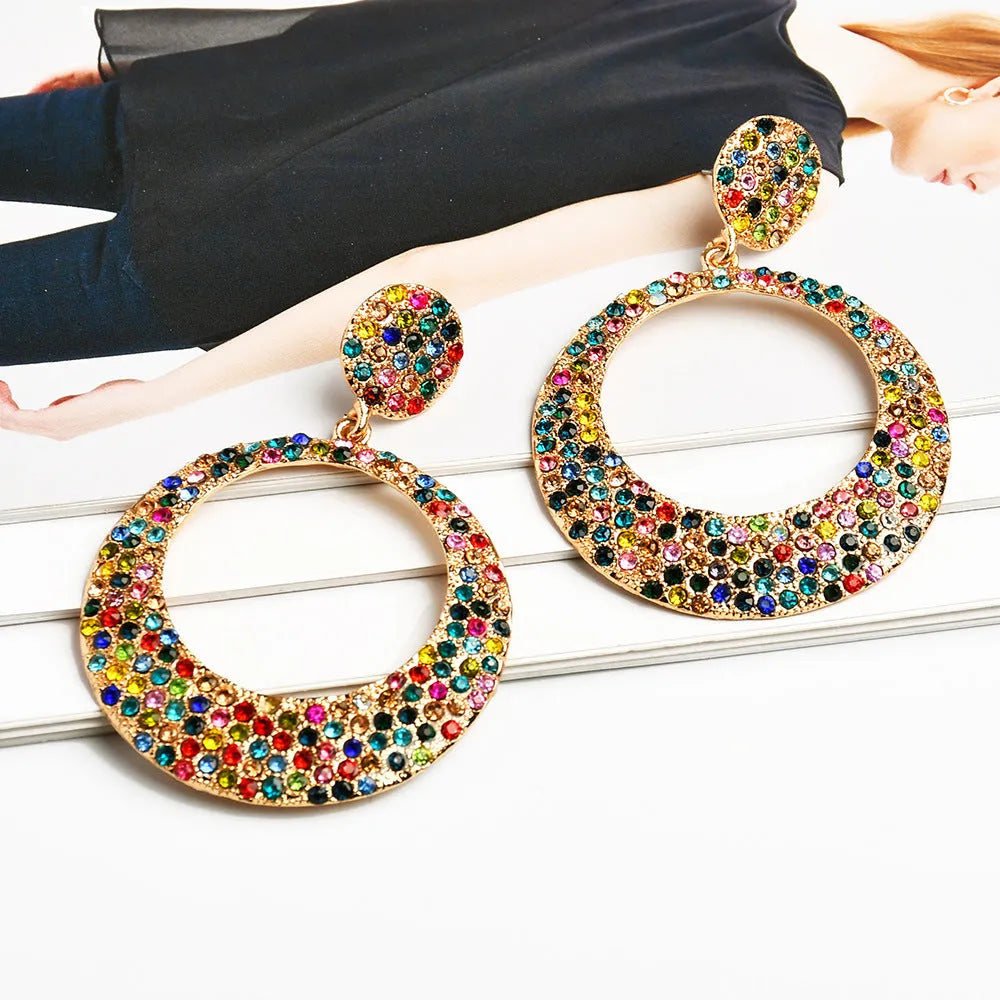 Cartoon alloy drop earrings with colourful large diamond pendants in European fashion style