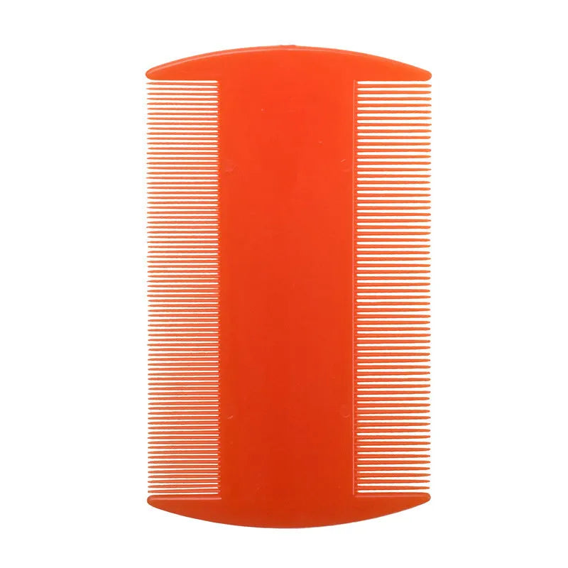 Double-edged fine-toothed plastic flea and lice comb measuring 8cm by 7.5cm