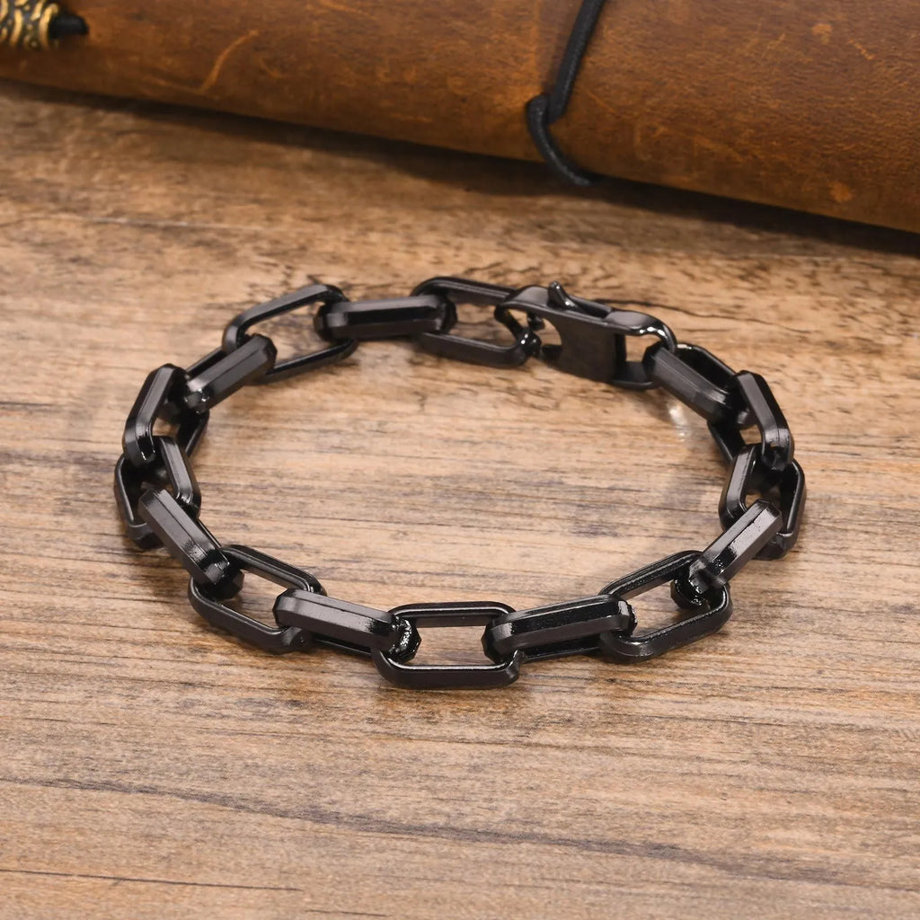 Square chain men's bracelet in titanium steel with electroplated finish showing geometric link design