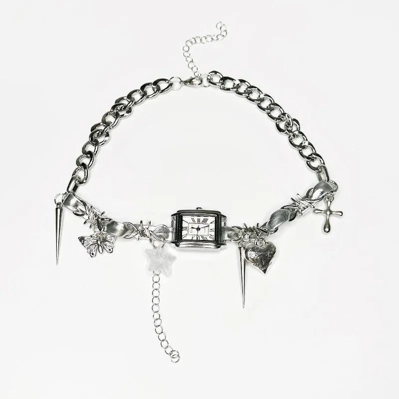 Dark multi-layer cross necklace with adjustable clavicle chain 41-50cm