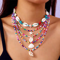 Multi-layer women's necklace with starfish shell pendants on adjustable bead chain