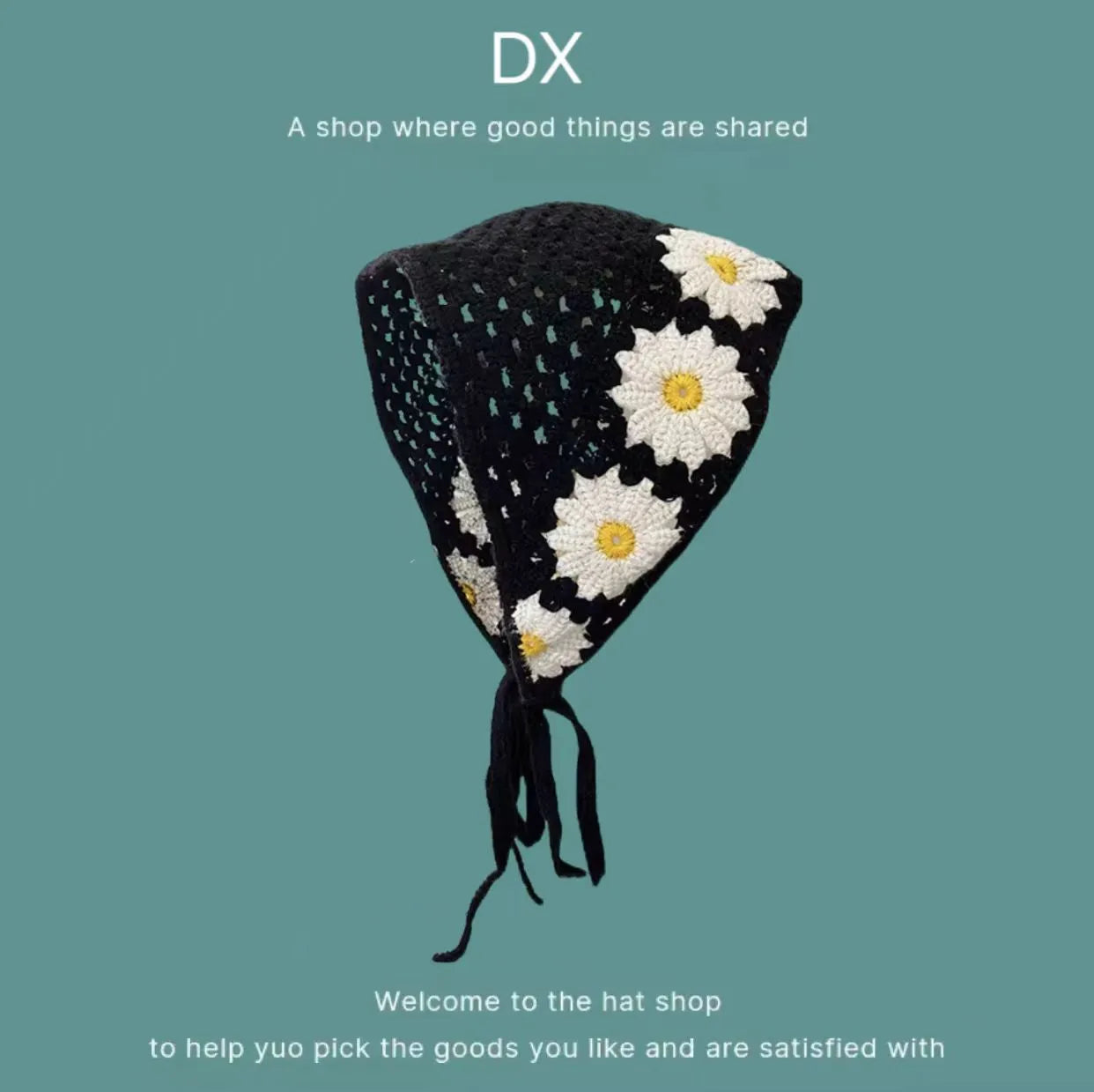 Women's cotton triangle headscarf with floral pattern in French retro style