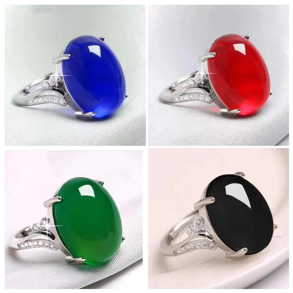Adjustable ethnic geometric sapphire ring with natural stone in multiple colour options
