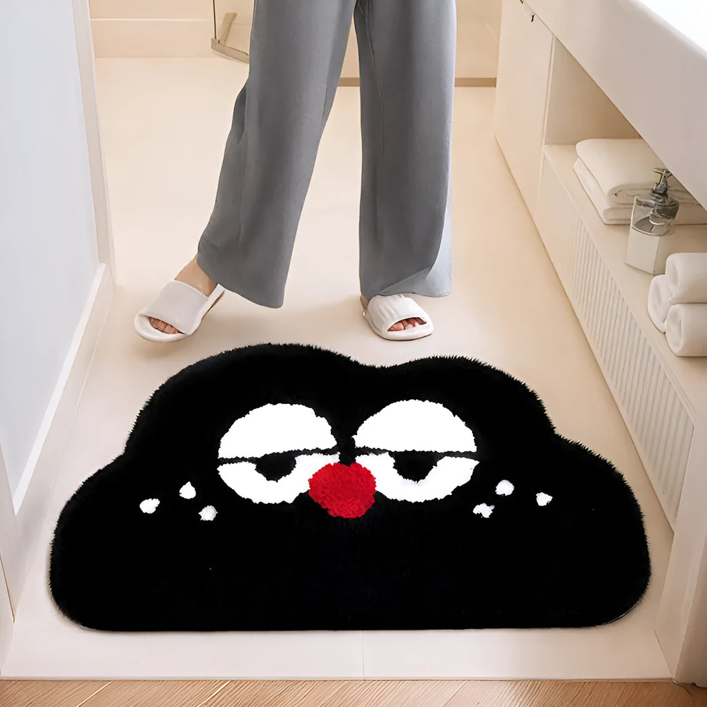 Cartoon anime printed polyester bathroom mat in green, blue, pink, black, or white.