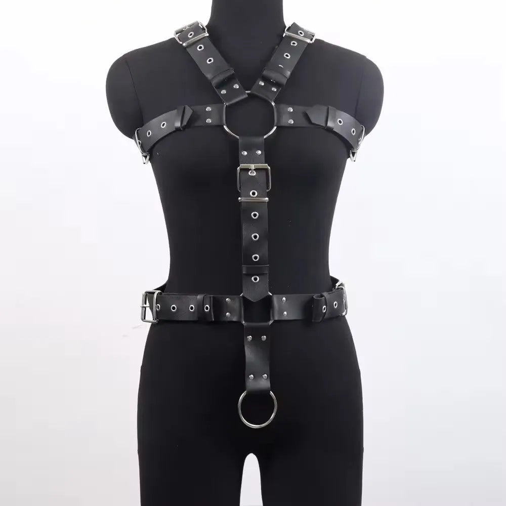 Black imitation leather corset belt with a slim profile and pin buckle fastening