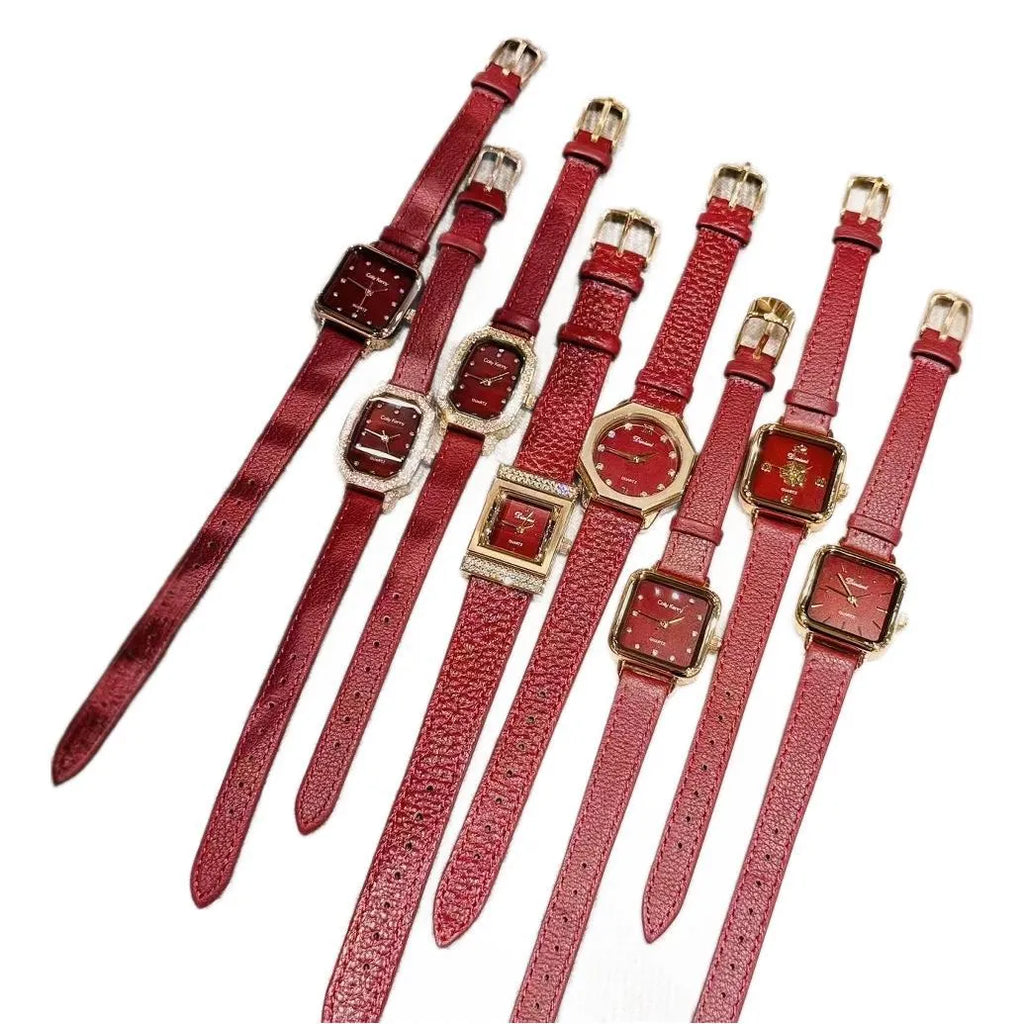 Chinese-style alloy women's watch with 8mm thickness in camellia red with multiple dial design options