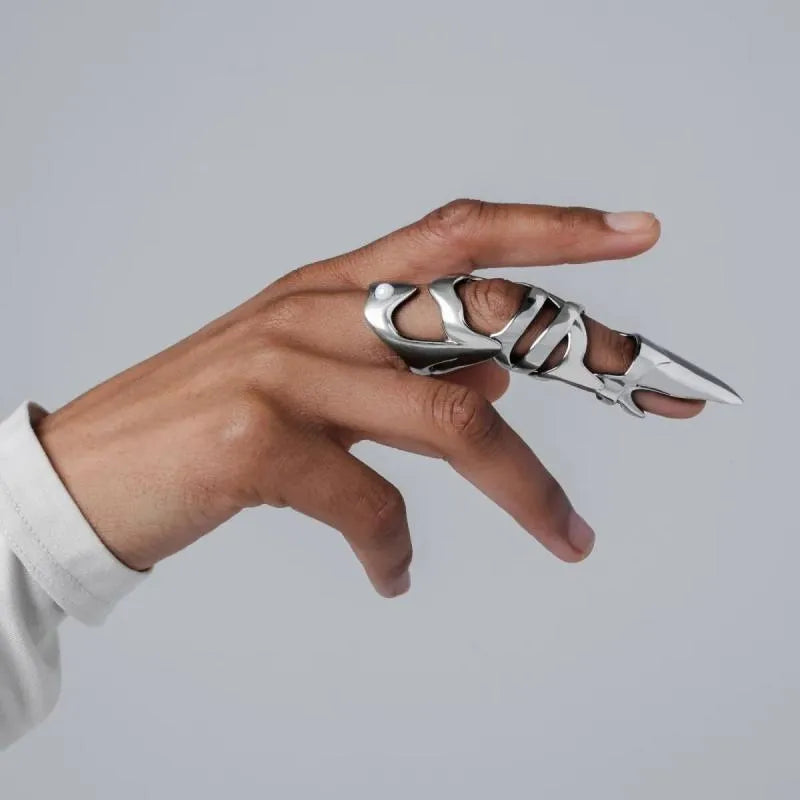 Silver alloy punk armour finger stall for gothic jewellery or cosplay accessories