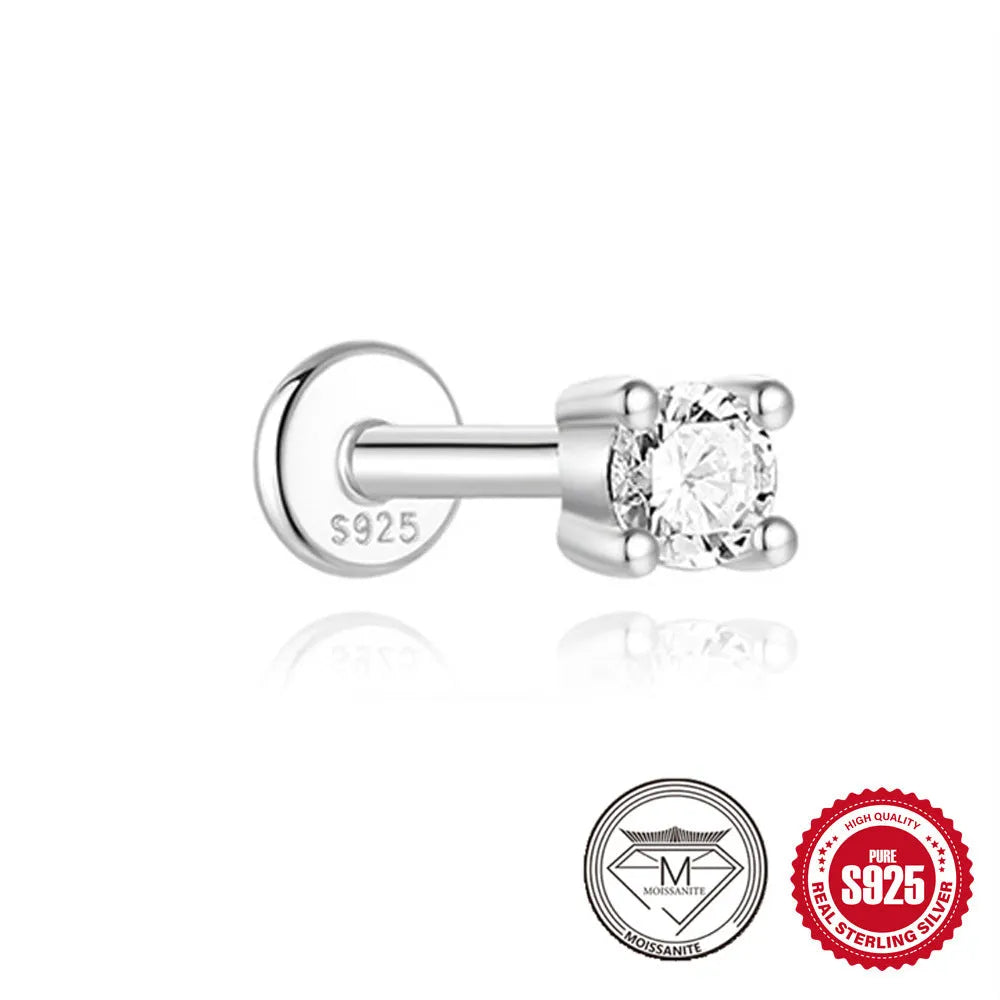 S925 sterling silver geometric stud earrings with petal diamond design, showing triangle and flower shapes.