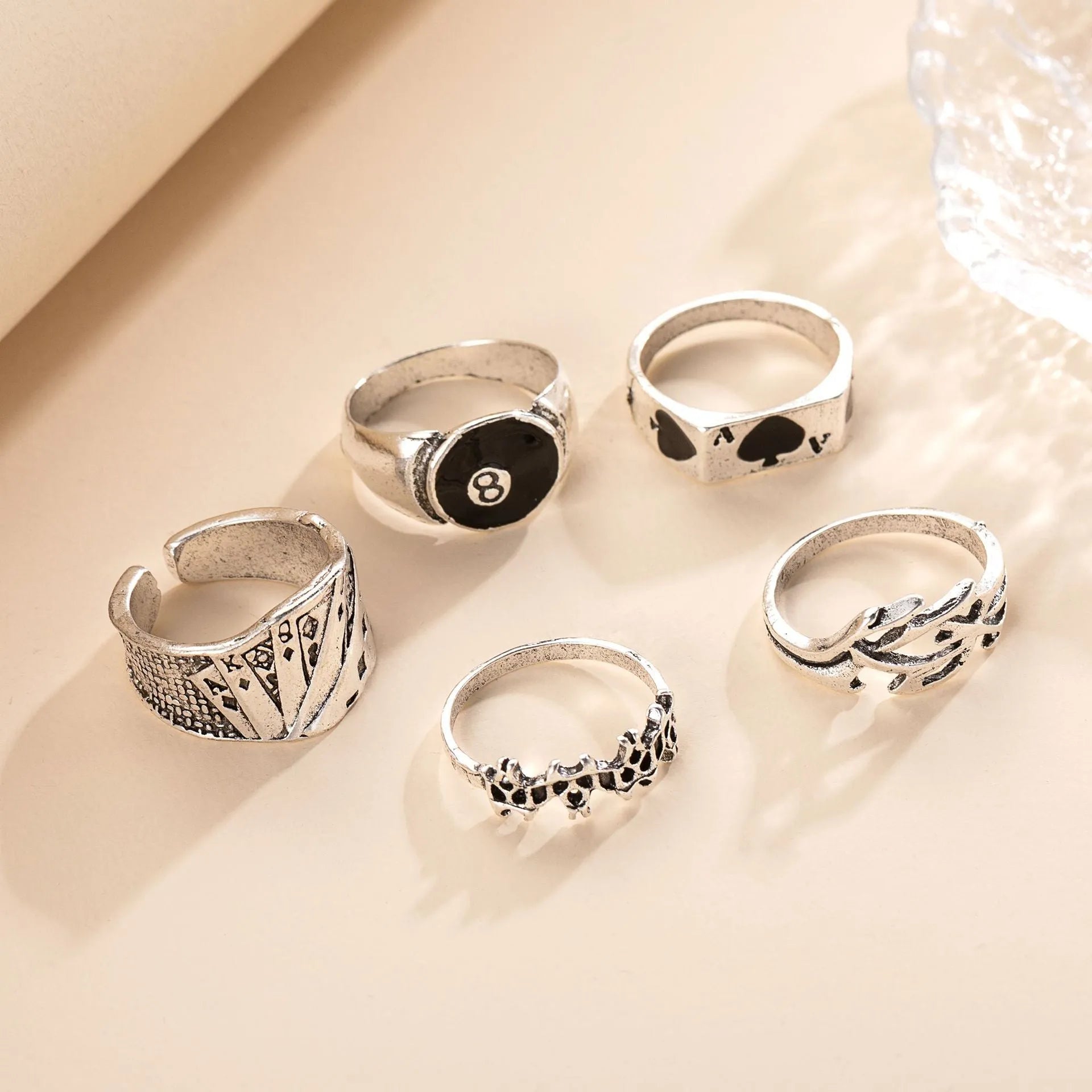 Black alloy ring with detailed retro spade playing card design