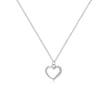 S925 sterling silver hollow heart necklace on a model, showing white gold and 18K gold plated finish options.