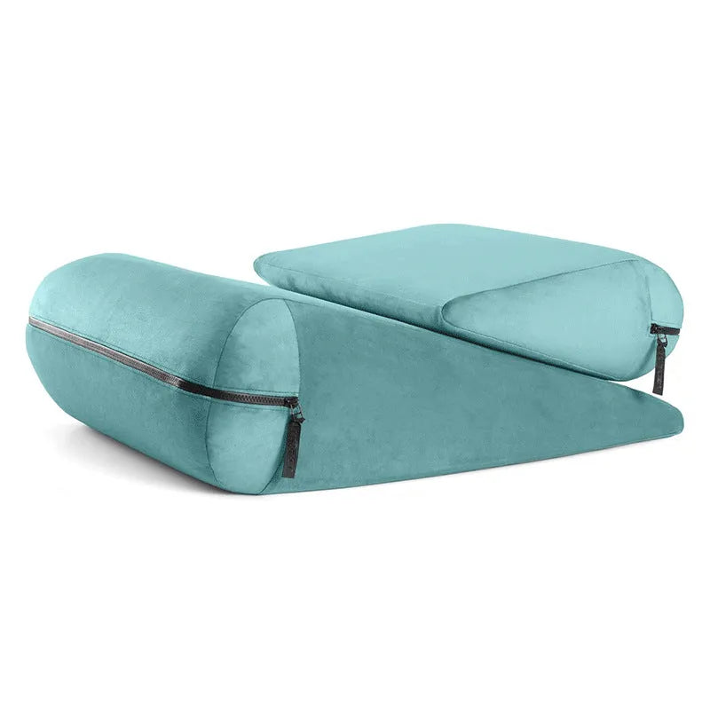 High-density sponge furniture triangle pillow in grey, measuring 68cm, with embroidery detail.