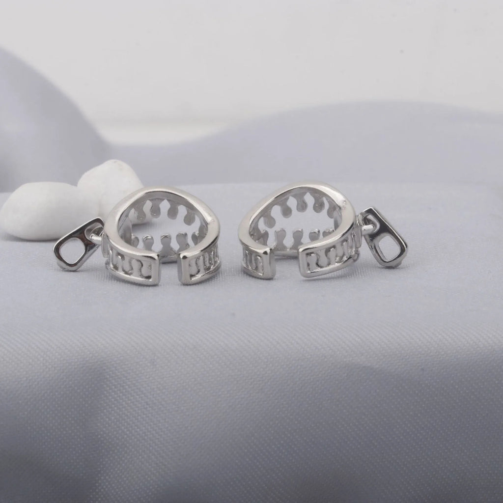 Copper geometric ear clips with bone clip fastening and linear decoration