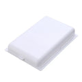 White plastic adhesive under desk storage drawer box with a lid and internal divider grid for organisation.