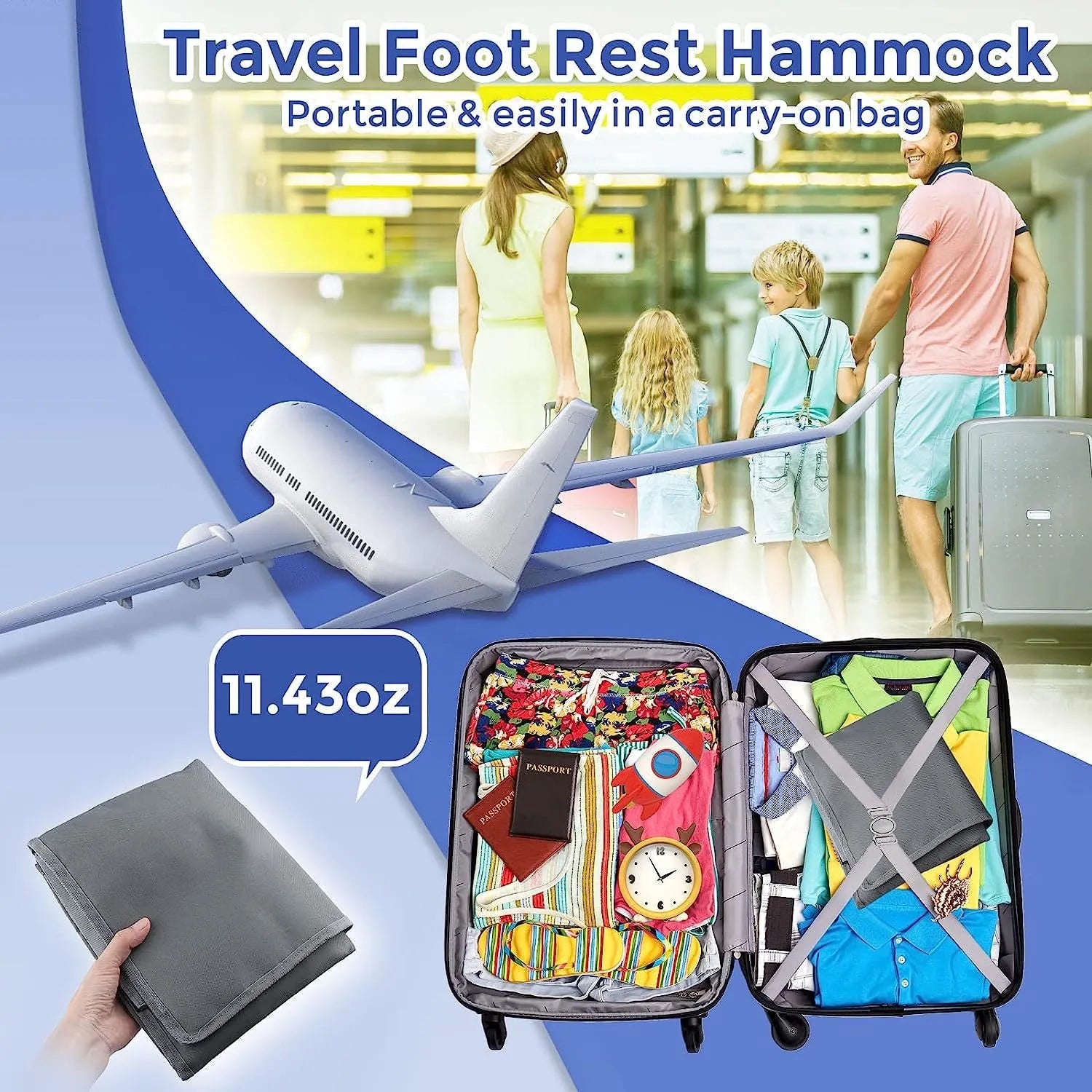 Portable children's aircraft pedal seat extender with drawstring storage pocket