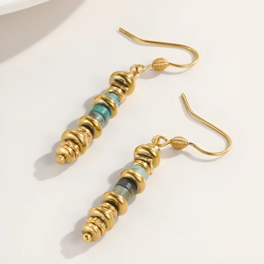 Geometric titanium steel dangle earrings with 18K gold plating in European retro style
