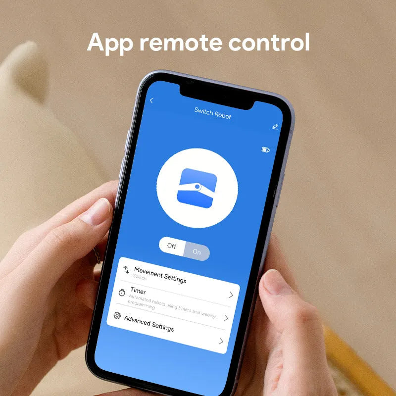 Small white Bluetooth rocker arm finger robot remote control with dimensions 53mm by 29mm by 14mm.