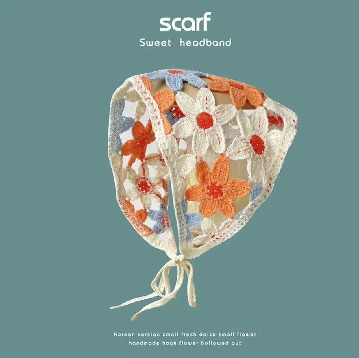 Women's cotton triangle headscarf with floral pattern in French retro style