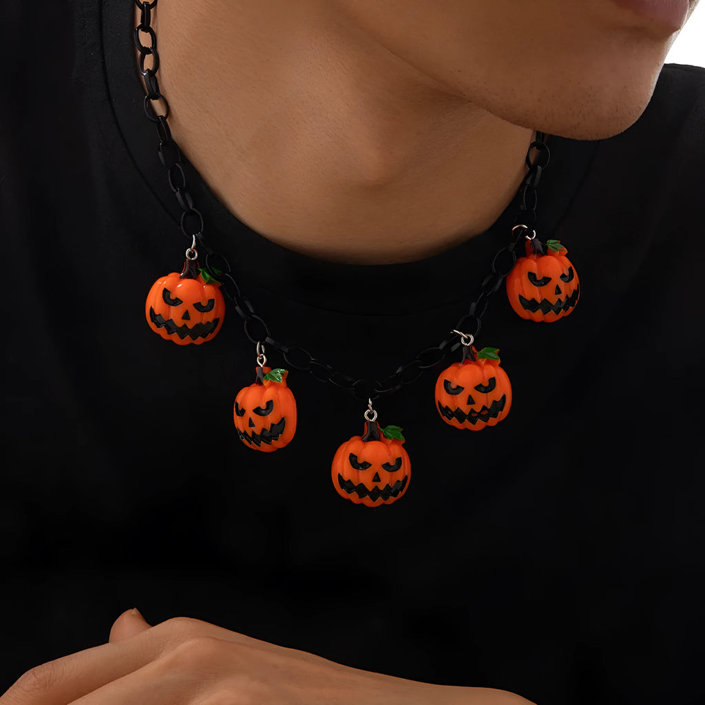 Halloween pumpkin ghost necklace with colourful acrylic cartoon pendant on chain