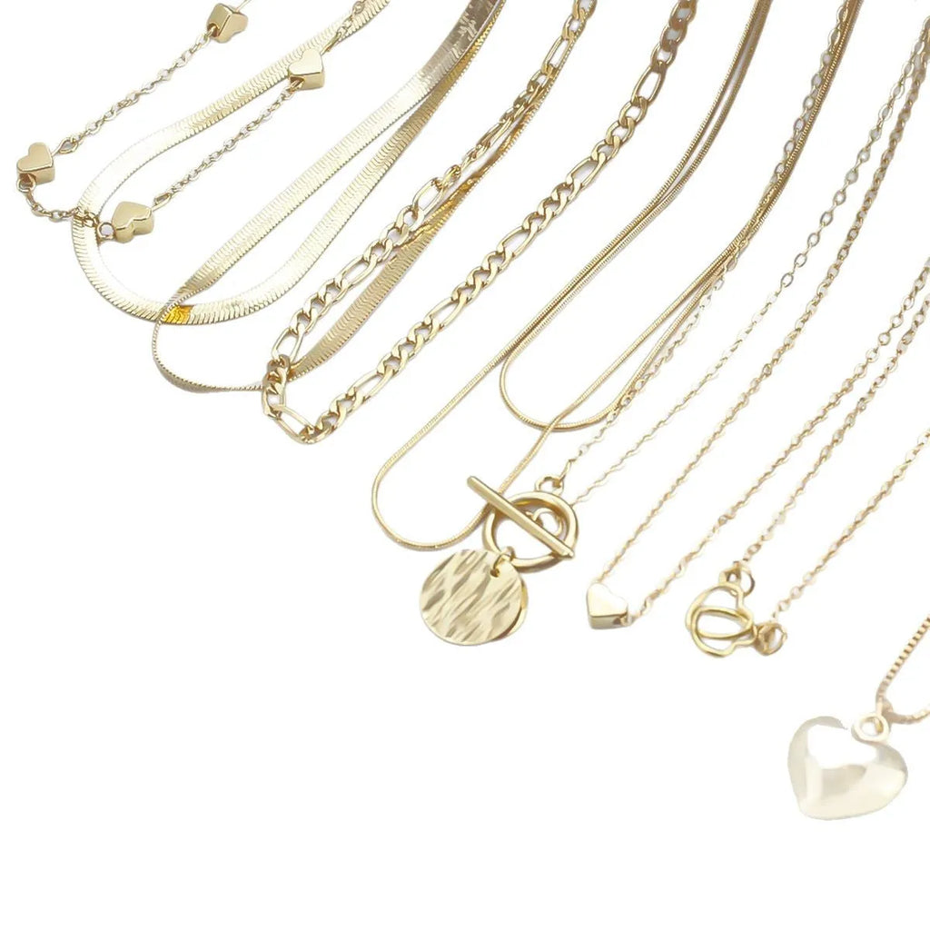 10-piece gold necklace set for women with adjustable snake bones chain and simple alloy pendants