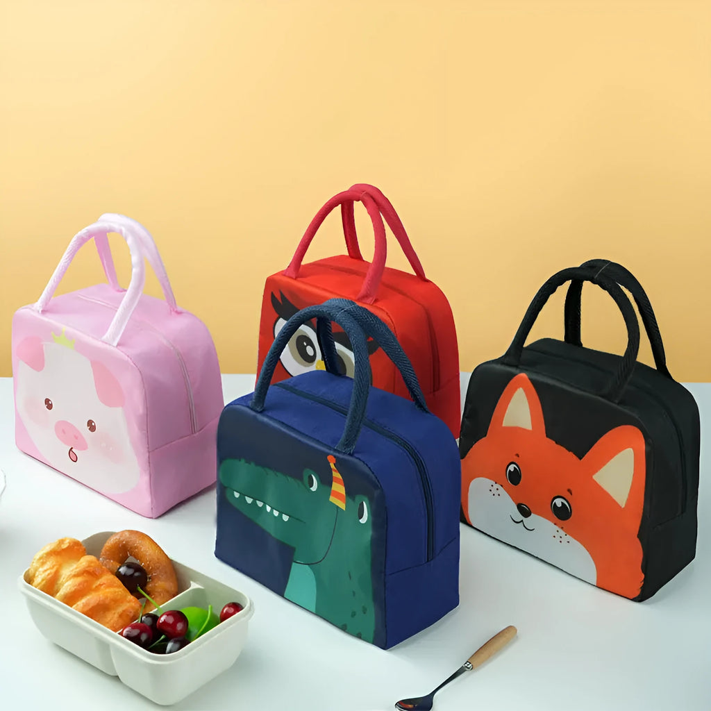 Orange cartoon bear insulated lunch box bag for children with aluminium foil insulation.