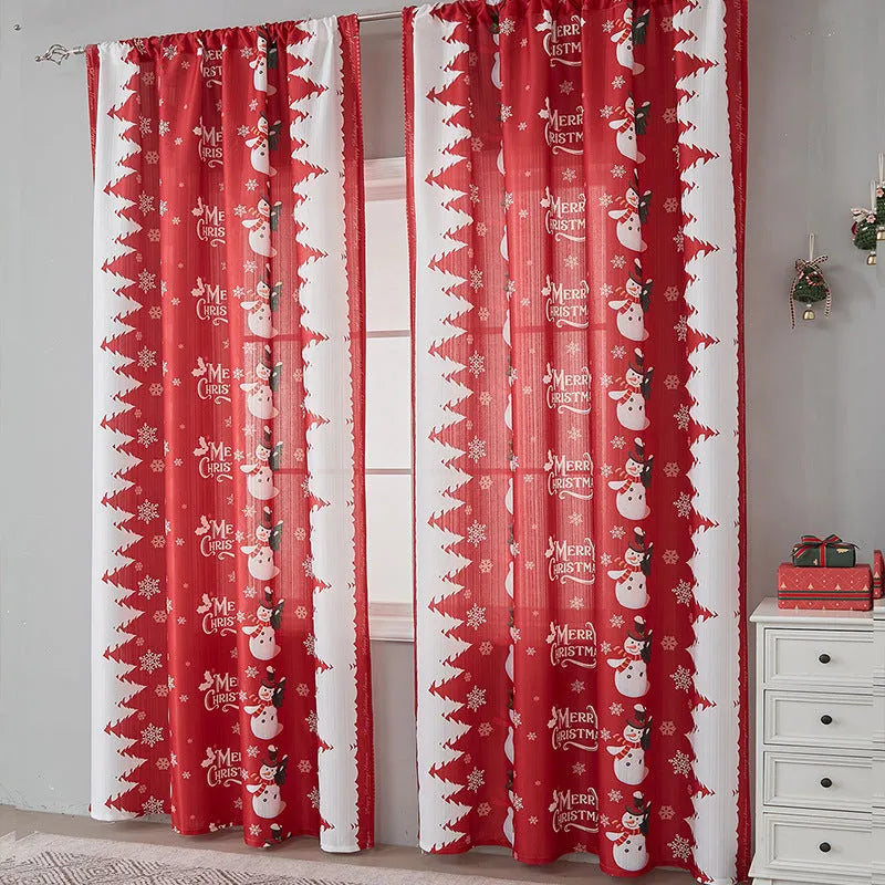 American-style rectangular Christmas printed polyester curtain showing red plaid design with semi-sunshade function