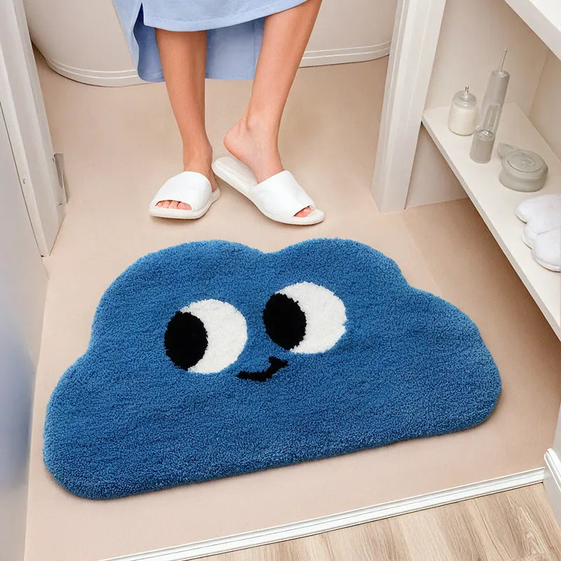 Cartoon anime printed polyester bathroom mat in green, blue, pink, black, or white.