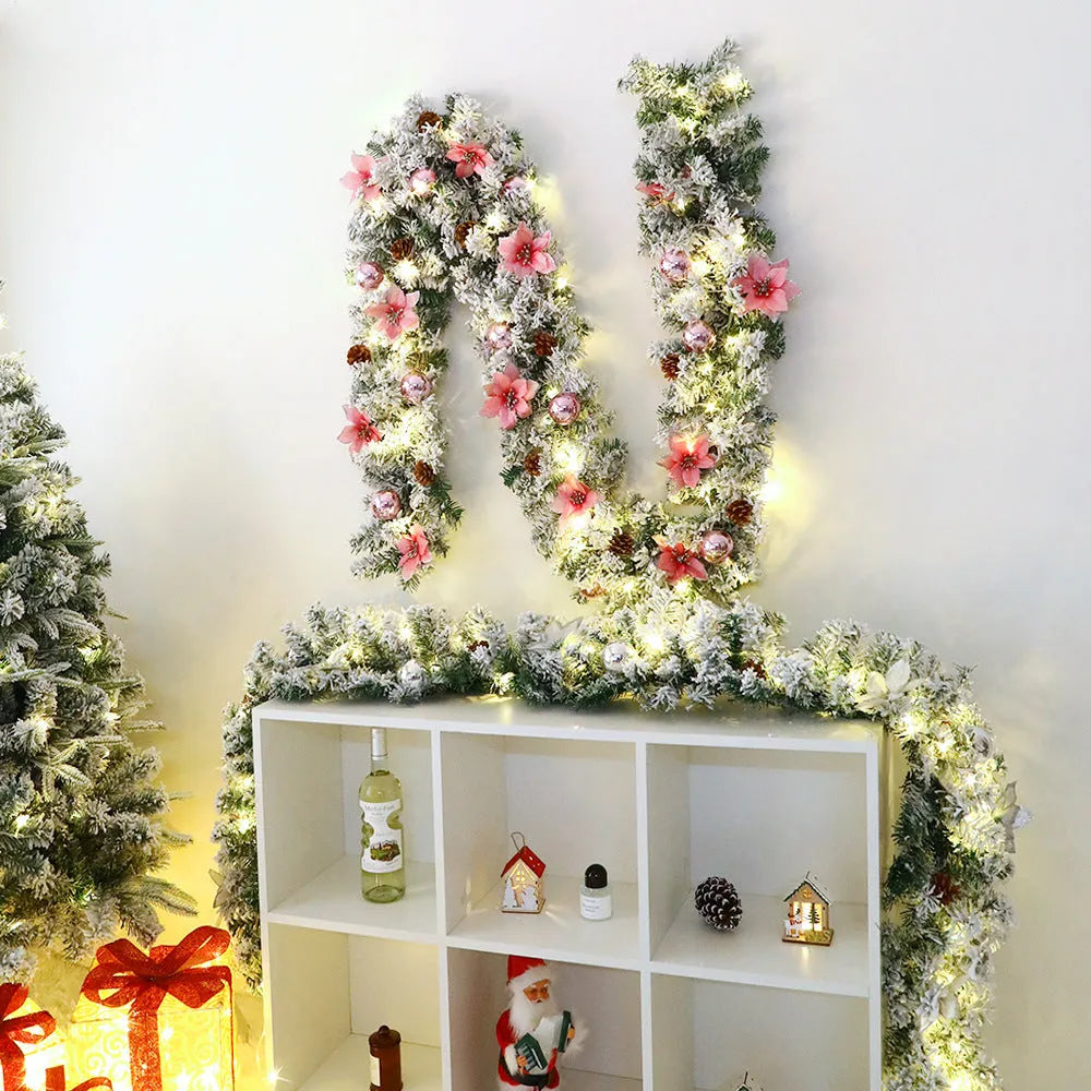 American style flocked rattan Christmas garland vine in a choice of five colours: gold, blue, silver, pink, or red.
