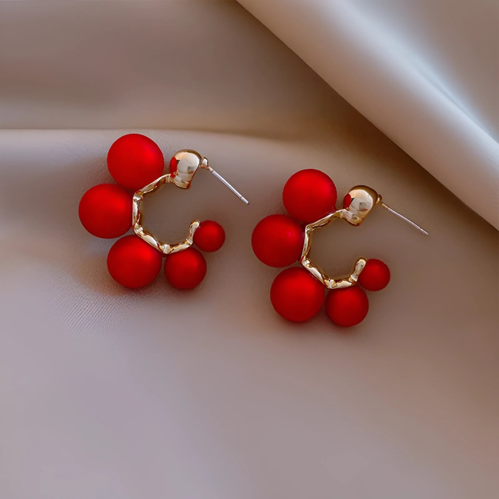 Red bell-shaped alloy earrings for women with white colour alternative option