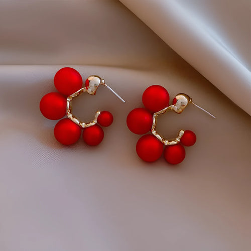 Red bell-shaped alloy earrings for women with white colour alternative option