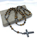 Men's stone cross pendant necklace on an 80cm ball bead chain with a safety lock.