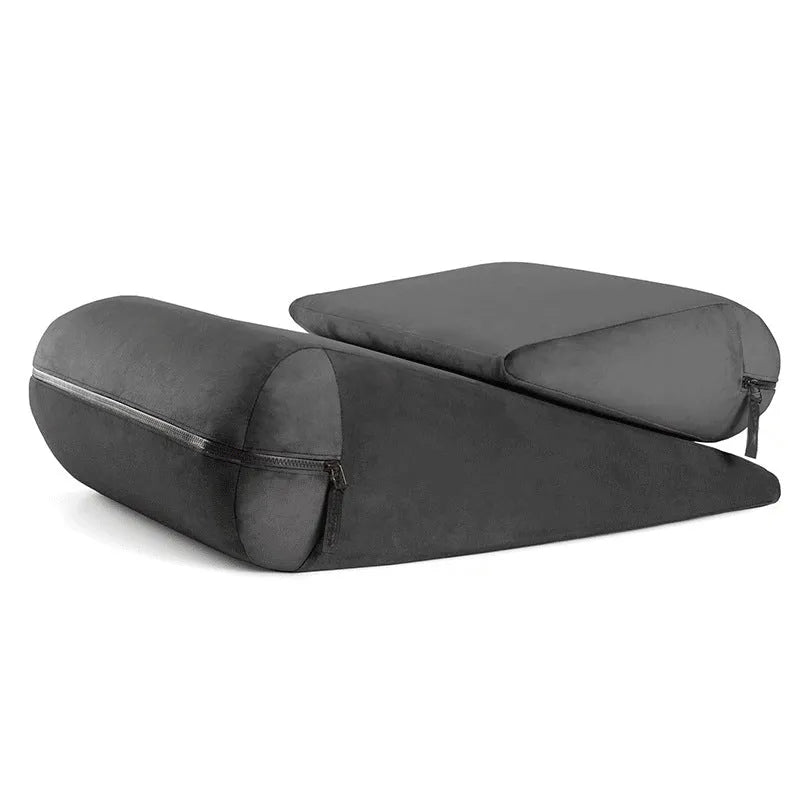 High-density sponge furniture triangle pillow in grey, measuring 68cm, with embroidery detail.