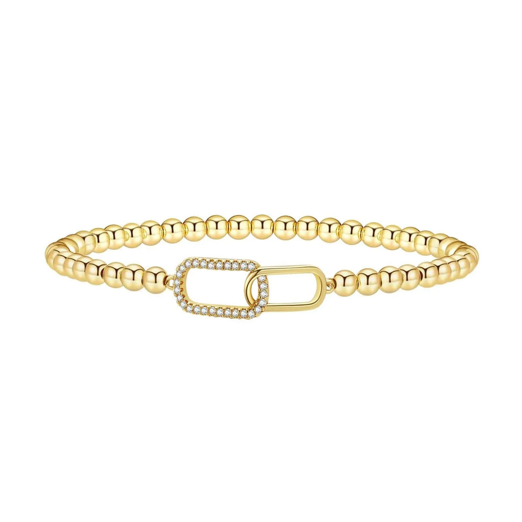 Adjustable stainless steel beaded bracelet with geometric shapes and round elements