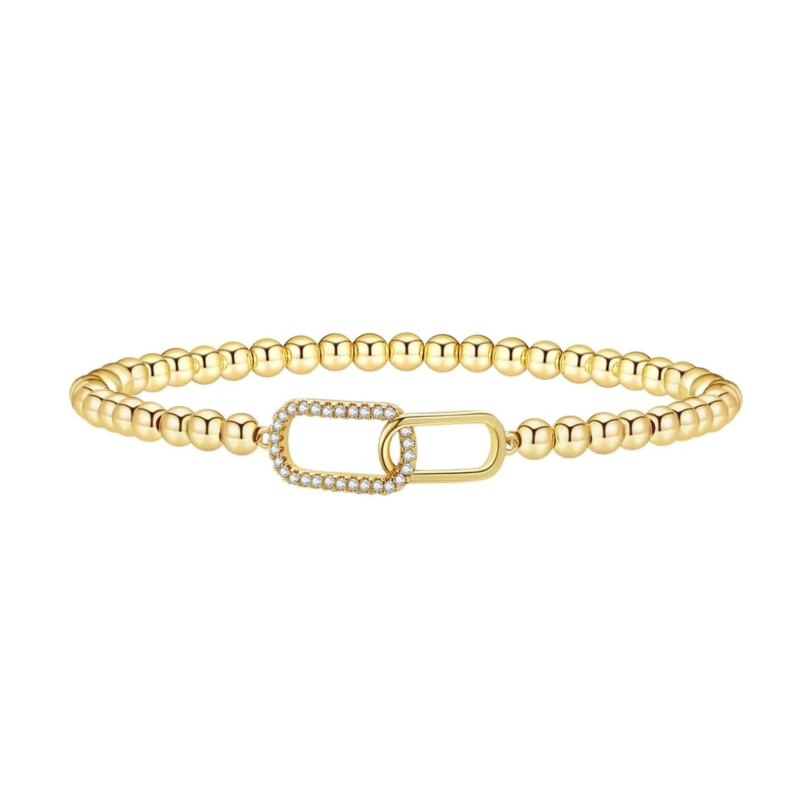 Adjustable stainless steel beaded bracelet with geometric shapes and round elements