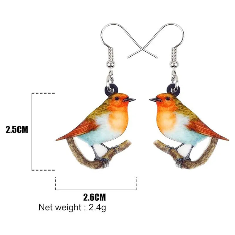 Acrylic blue titmouse pendant earrings with snake charm detail and printed animal design
