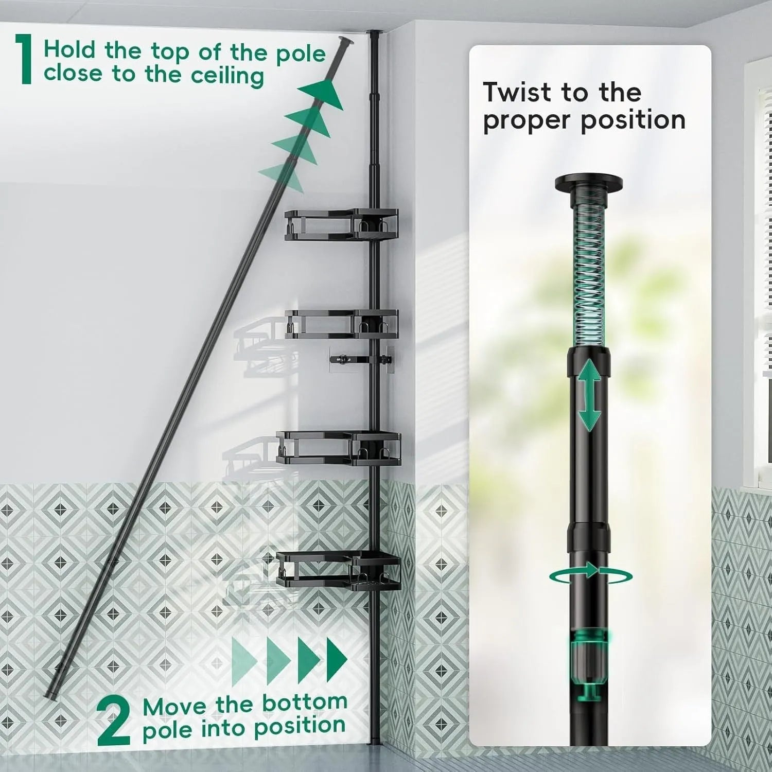 Retractable stainless steel bathroom storage rack with four layers and hole-free installation